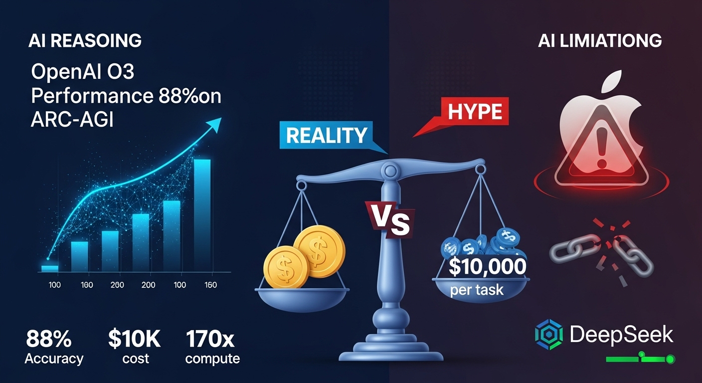 Diagram comparing OpenAI o3 vs DeepSeek R1 performance on reasoning benchmarks, highlighting computational costs